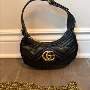 Gucci Black Quilted Leather Shoulder Bag with Gold GG